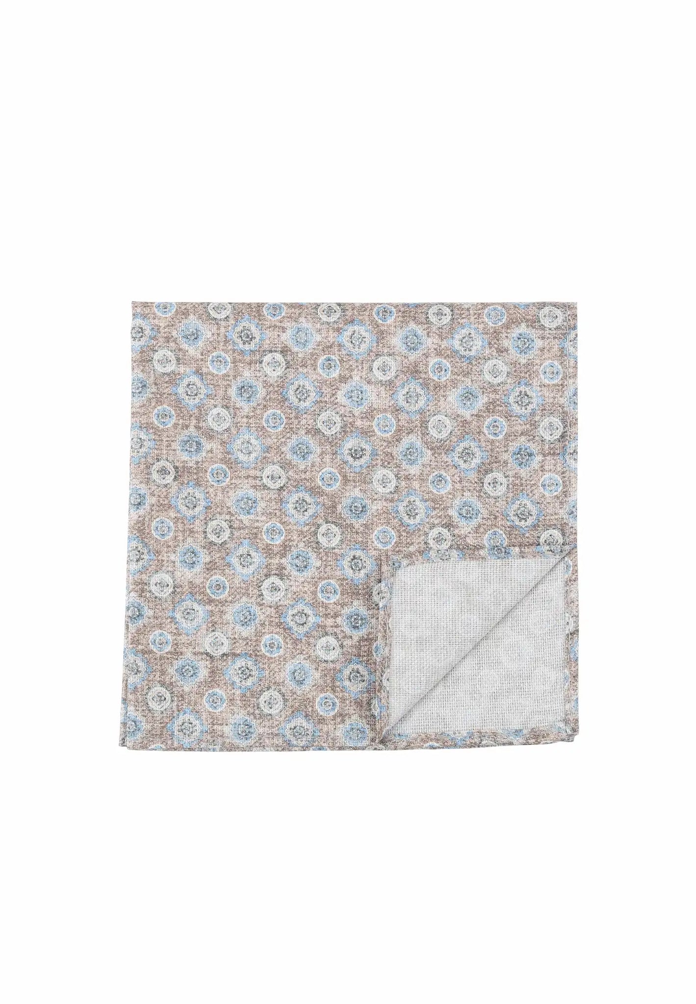 (Beige) Einstecktuch Medaillon Baumwolle – Detailansicht Saumverarbeitung