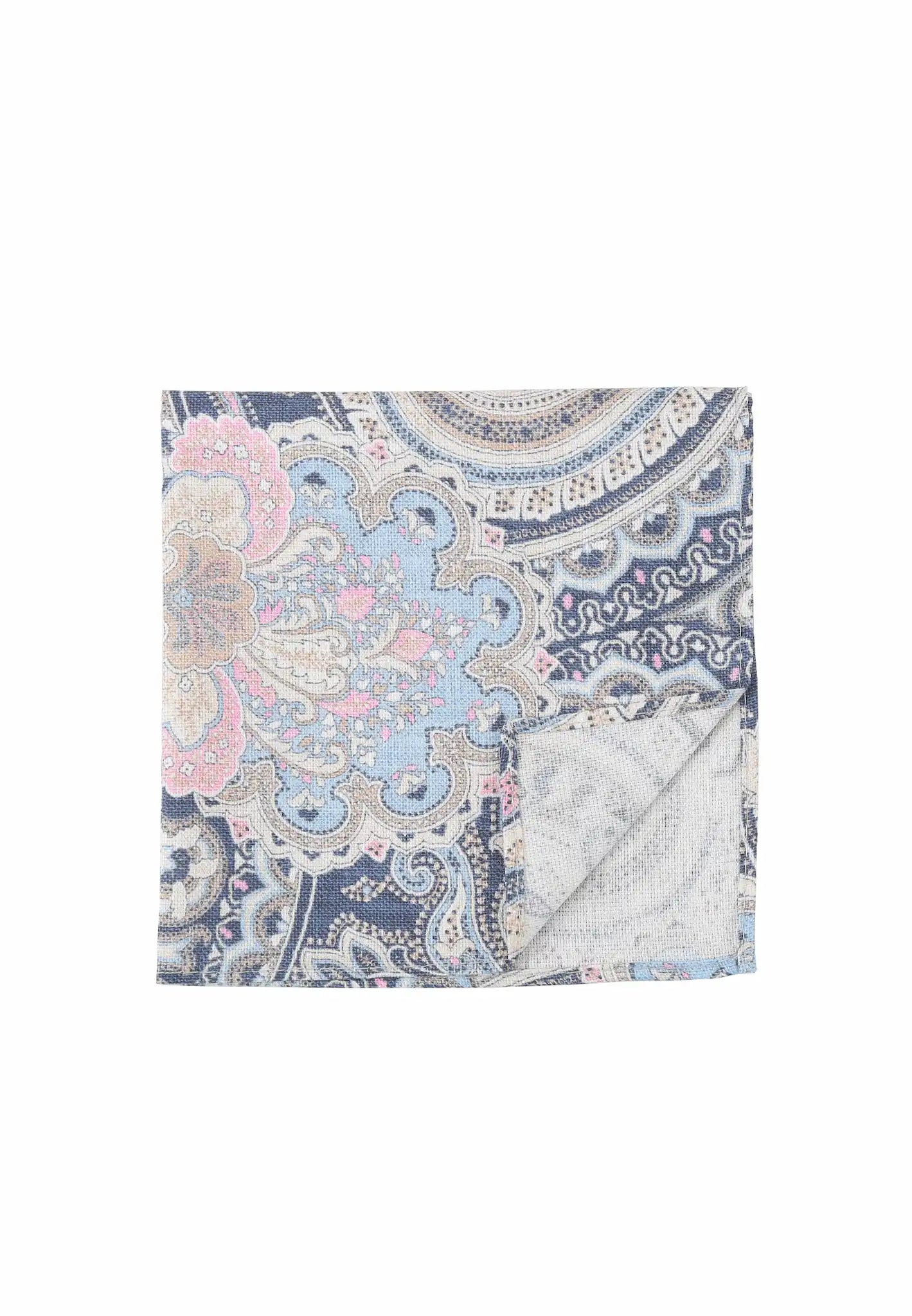 (Dunkelblau) Einstecktuch Paisley Baumwolle – Detailansicht Saumverarbeitung