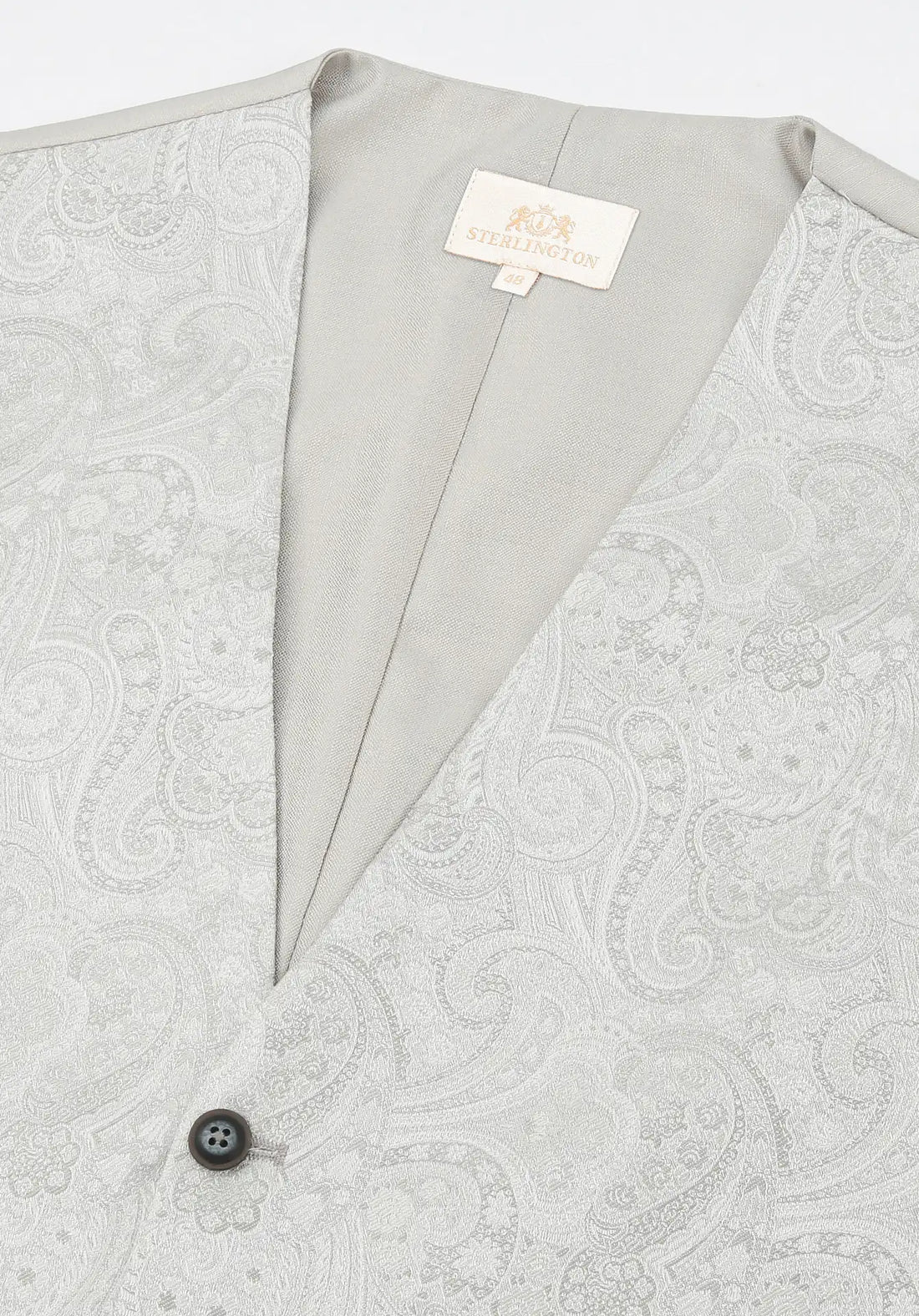 (Champagner) Hochzeitsweste Sterlington Paisley – V-Ausschnitt mit Label