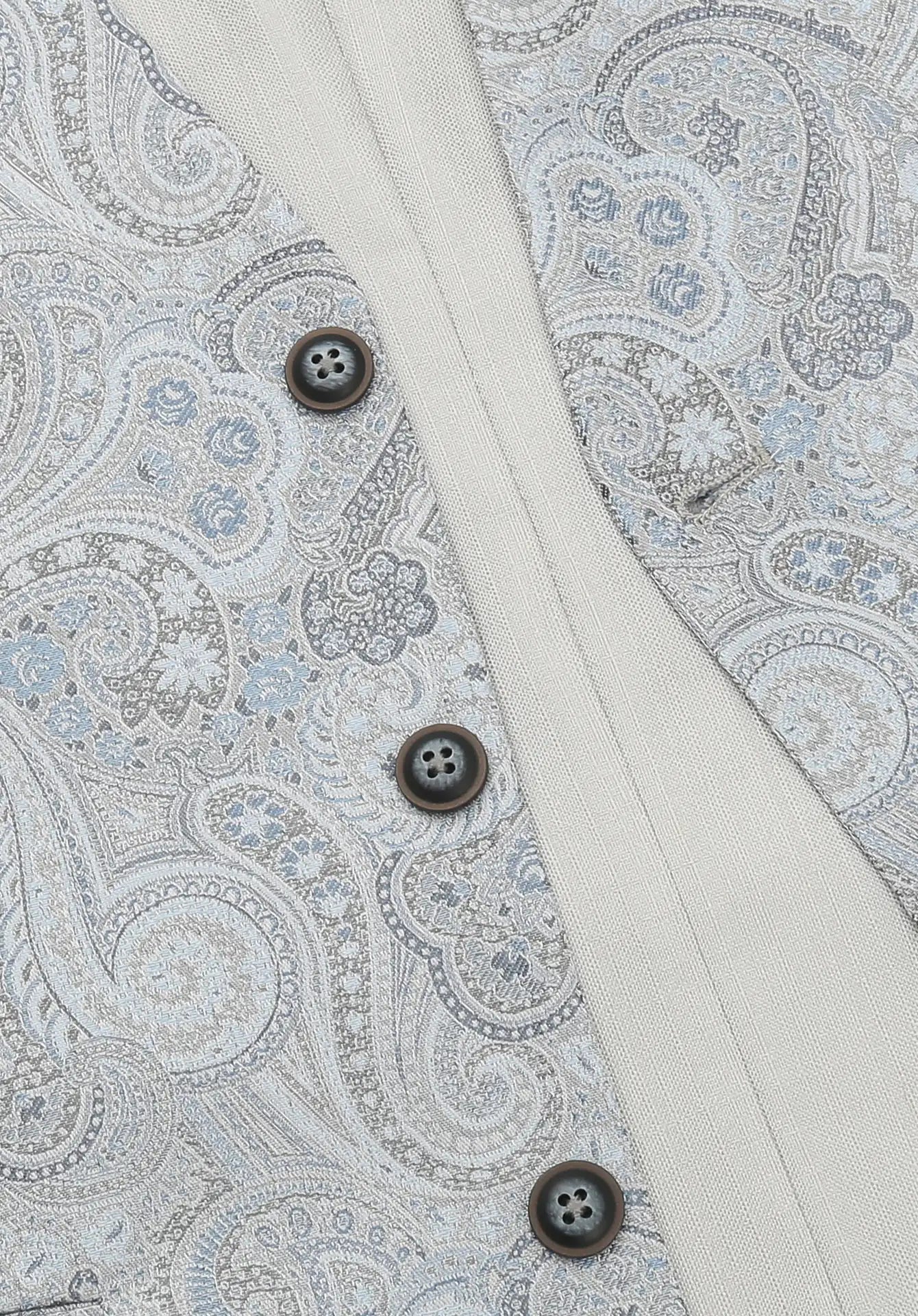 (Blau) Hochzeitsweste Herren Paisley – Detailansicht Knöpfe und Paisley-Muster