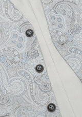 (Blau) Hochzeitsweste Herren Paisley – Detailansicht Knöpfe und Paisley-Muster