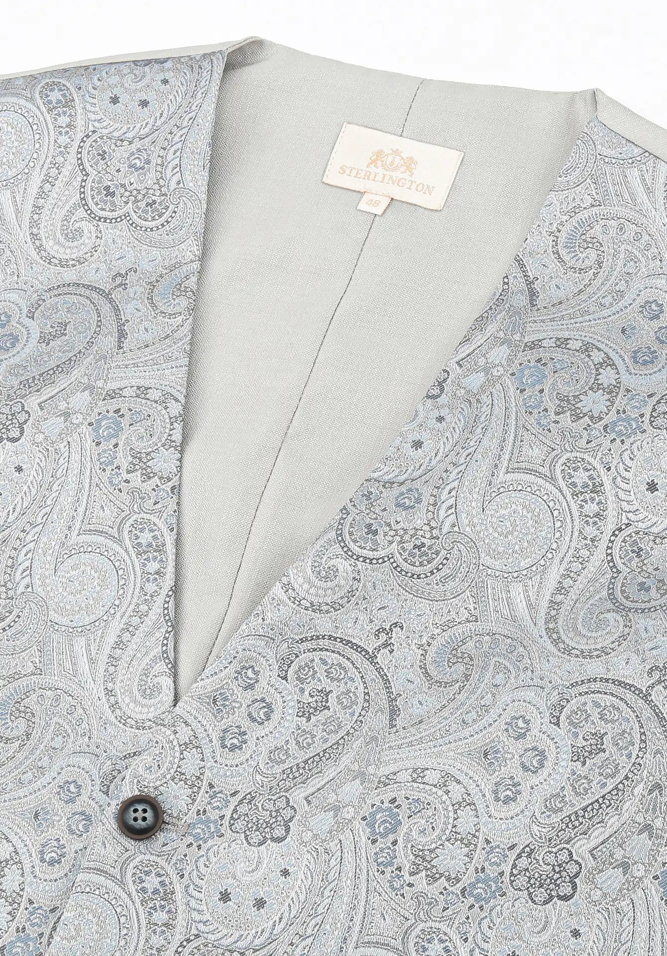 (Blau) Hochzeitsweste Sterlington Paisley – V-Ausschnitt mit Label