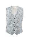 (Blau) Hochzeitsweste Herren Paisley Seide – Frontalansicht V-Ausschnitt