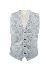 (Blau) Hochzeitsweste Herren Paisley Seide – Frontalansicht V-Ausschnitt