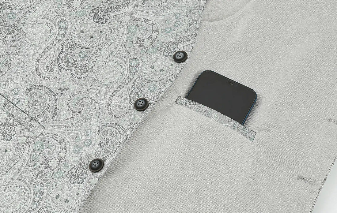 (Grün) Hochzeitsweste Paisley – Detailansicht Innentasche mit Handy