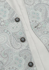 (Grün) Hochzeitsweste Herren Paisley – Detailansicht Knöpfe und Paisley-Muster
