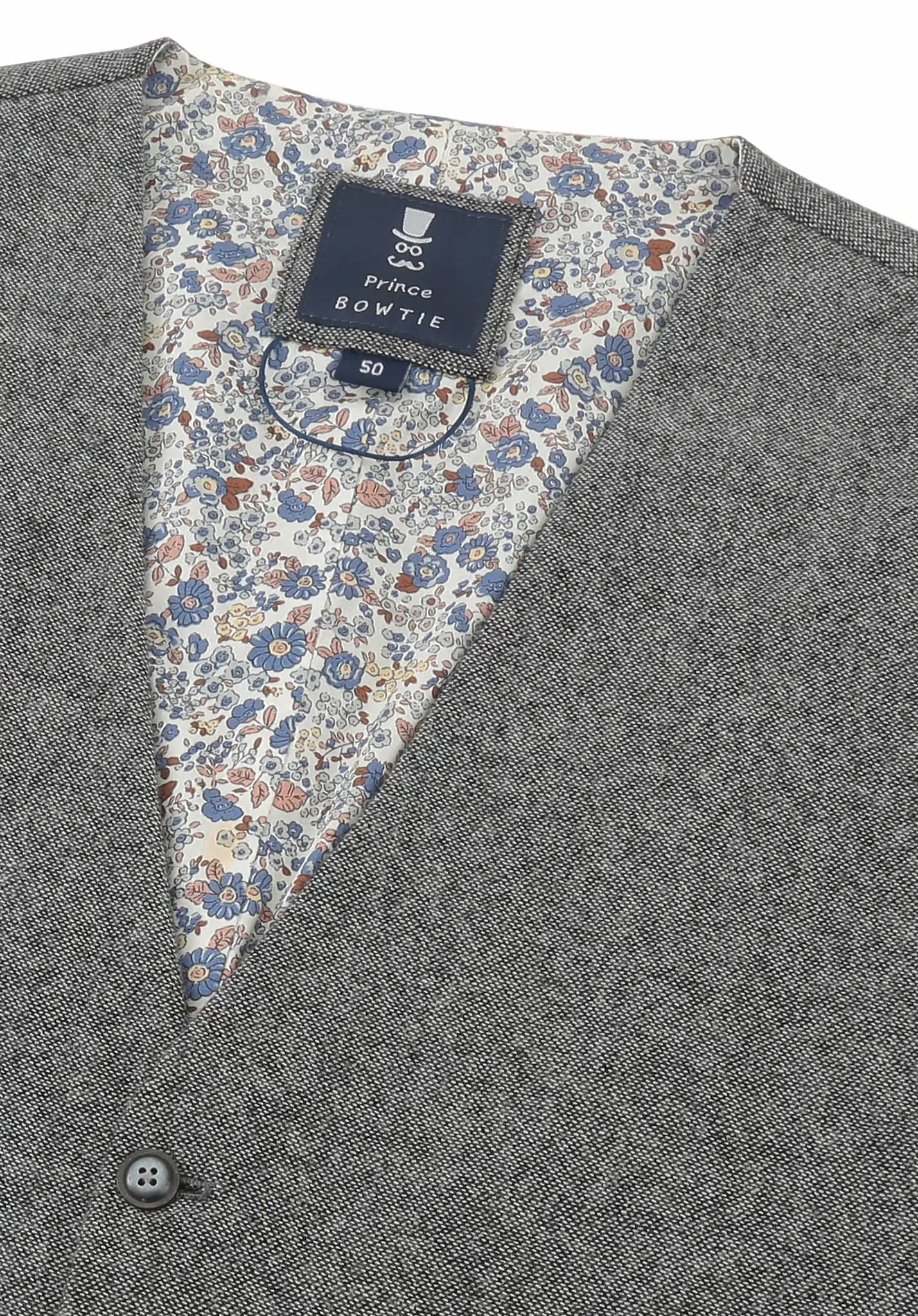 (Grau) Weste Herren Tweed – Prince Bowtie Label mit Größenangabe