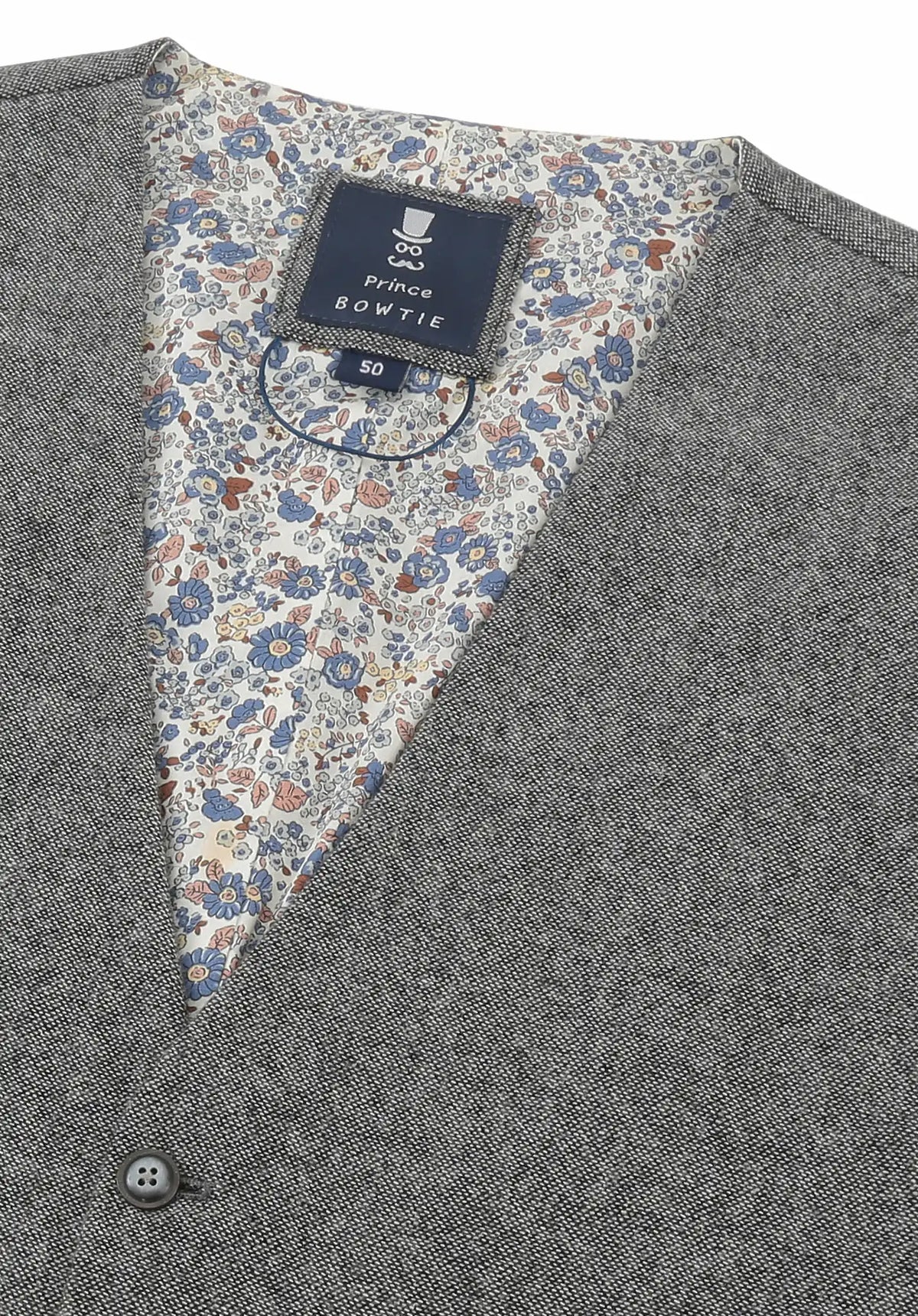 (Grau) Weste Herren Tweed – Prince Bowtie Label mit Größenangabe