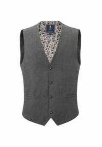 (Grau) Weste Herren Tweed Wolle – Frontalansicht mit floralem Innenfutter