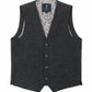 (Anthrazit) Weste Herren Tweed – Frontalansicht mit Knopfleiste und Paspeltaschen