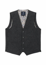 (Anthrazit) Weste Herren Tweed – Frontalansicht mit Knopfleiste und Paspeltaschen