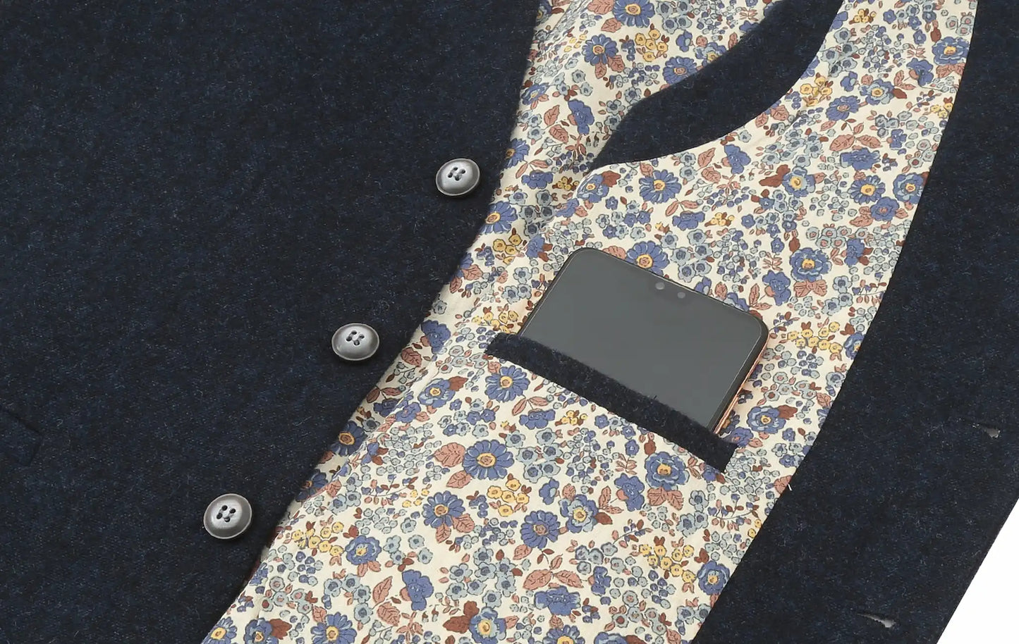 (Dunkelblau) Weste Tweed – große Innentasche mit Smartphone Detailansicht