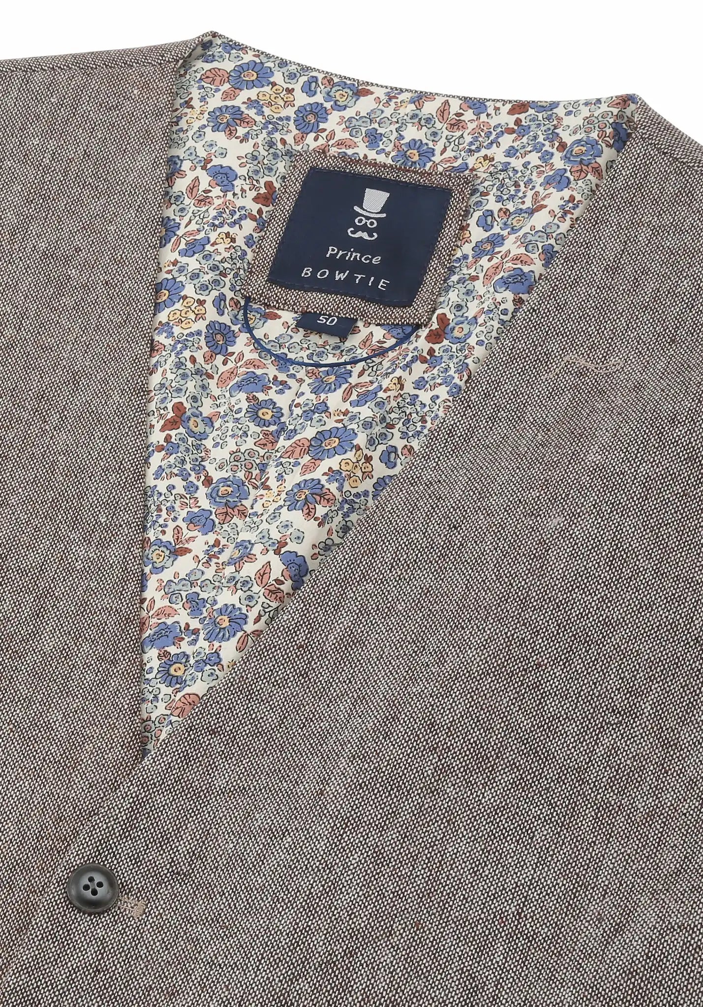 (Beige) Weste Herren Tweed – Prince Bowtie Label mit Größenangabe