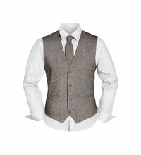 (Beige) Westen Set Herren Tweed mit Krawatte – Frontansicht auf weißem Hemd