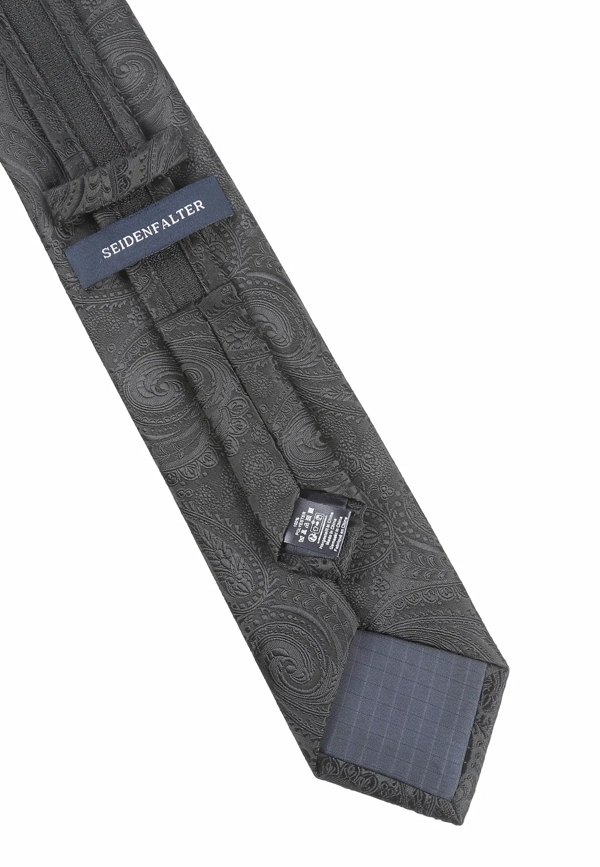 (Schwarz Paisley) Rückseite der Zip-Trauerkrawatte mit Reißverschluss und Schlaufe, vorgebunden und verstellbar