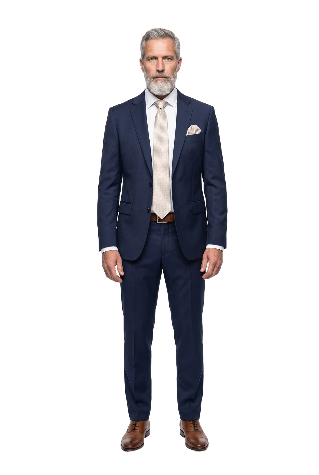 (Beige) krawatte einstecktuch set mikromuster getragen ganzkörper look