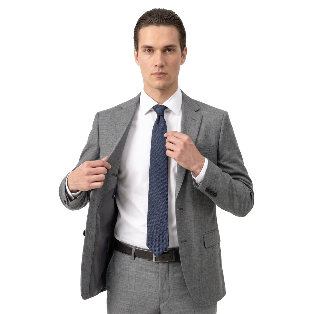 (Dunkelblau) seidenkrawatte herren picote schmal getragen pose krawatte frei sichtbar
