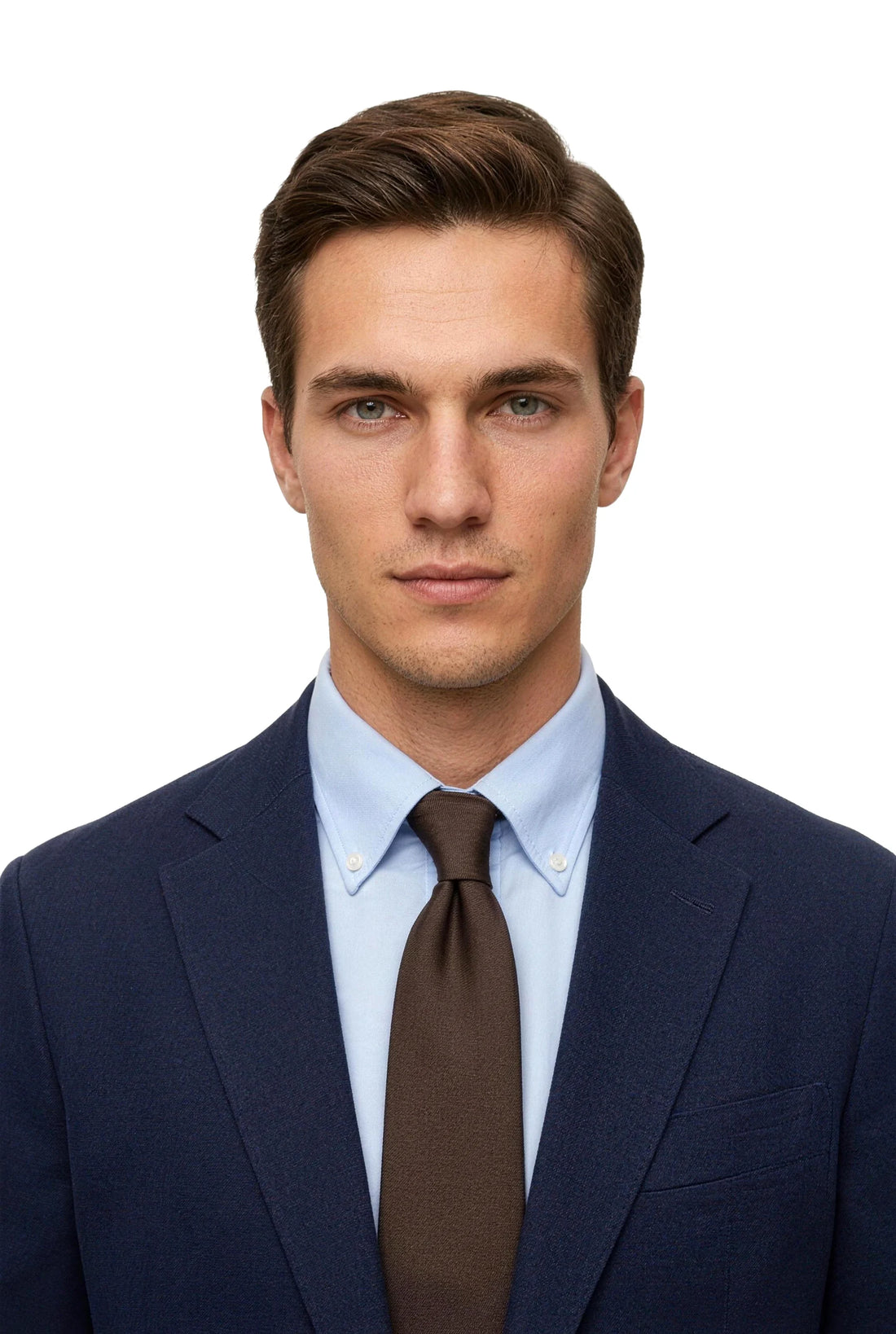 (Dunkelbraun) seidenkrawatte herren uni getragen portrait mit navy blazer