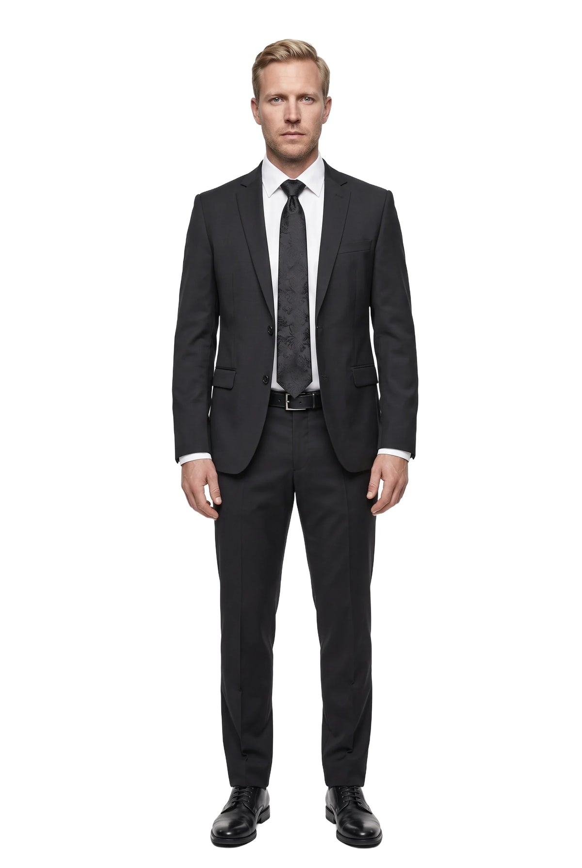 (Schwarz Blumenmuster) zip trauerkrawatte vorgebunden getragen ganzkörper look