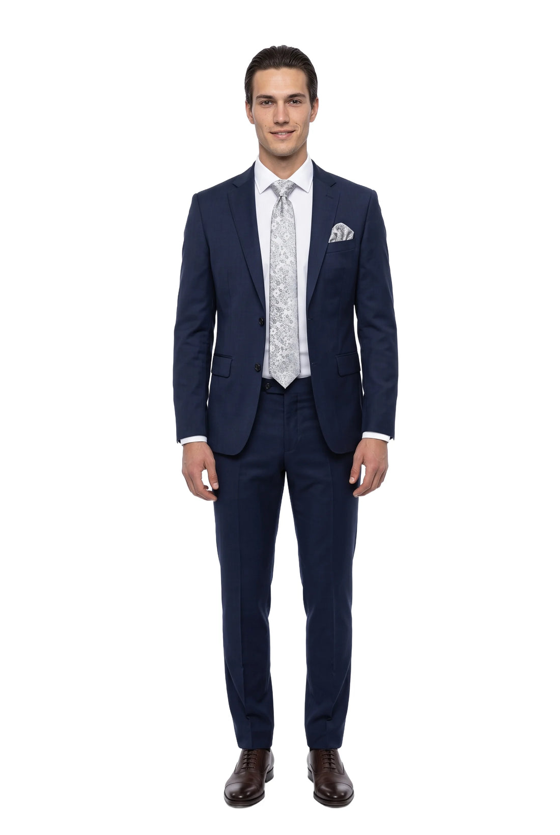 (Silber) hochzeitskrawatte einstecktuch set floral getragen ganzkörper look